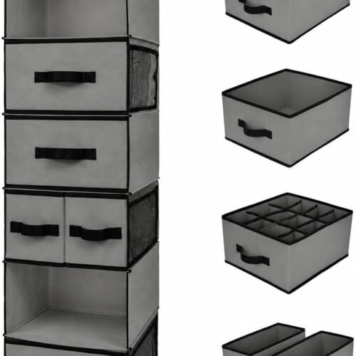 Hanging Closet Organizer 6 Shelves, Closet Organizers and Storage with 5 Drawers, 6 Side Pockets Closet Hanging Organizer, Hanging Storage Organizer for Closet, Baby Clothes