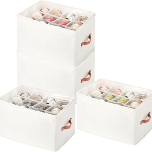 4 Pack Shoe Organizer for Closet - with Transparent Cover and Sturdy Handles shoe storage - Foldable Shoe Storage Containers