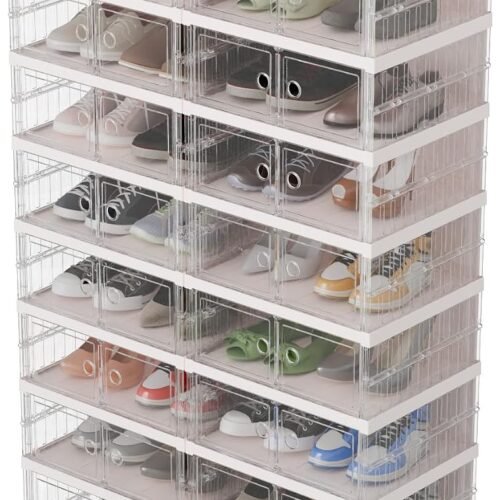 9 Tiers -18 Pairs Foldable Shoe Rack with Wheels, Large Shoes Cabinet, Easy Assembly Shoe Box with Magnetic Doors, Shoe Cabinet for Entryway, Bedroom