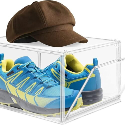 Clear Acrylic Shoe Boxes Organizer, Extra-Thick Reinforced Stackable Shoe Storage with Magnetic Door, Foldable Dust-Proof Display Cases for Closet & Entryway, 1 Pack