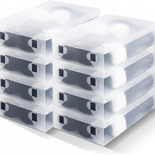 8 Pack Large Boot Storage Boxes with Lids for Tall Boots Stackable Clear Plastic Shoe Organizer Container Space-saving Shoe Storage Box for Sneakers and High Heels