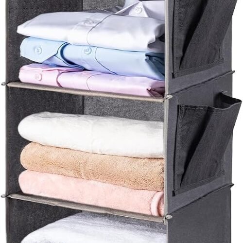 Hanging Closet Organize and Shelves??5-Hanging Shelf with 2 Side Pockets??Storage Foldable