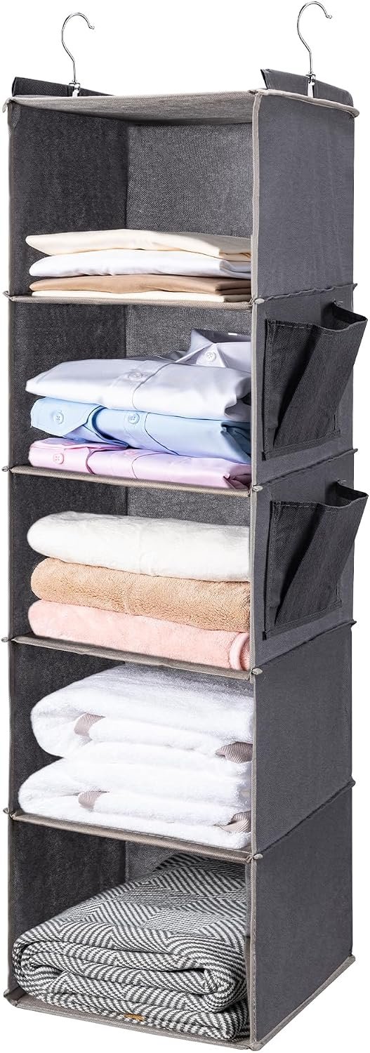 Hanging Closet Organize and Shelves??5-Hanging Shelf with 2 Side Pockets??Storage Foldable