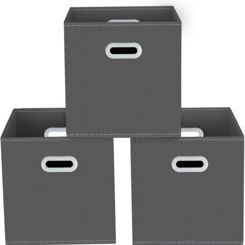 storage bins Cubes, Fabric Cube Organizer with Handle, Foldable Cube Bins for Cloth or Accessary Storage, 11x11x11, Set of 3