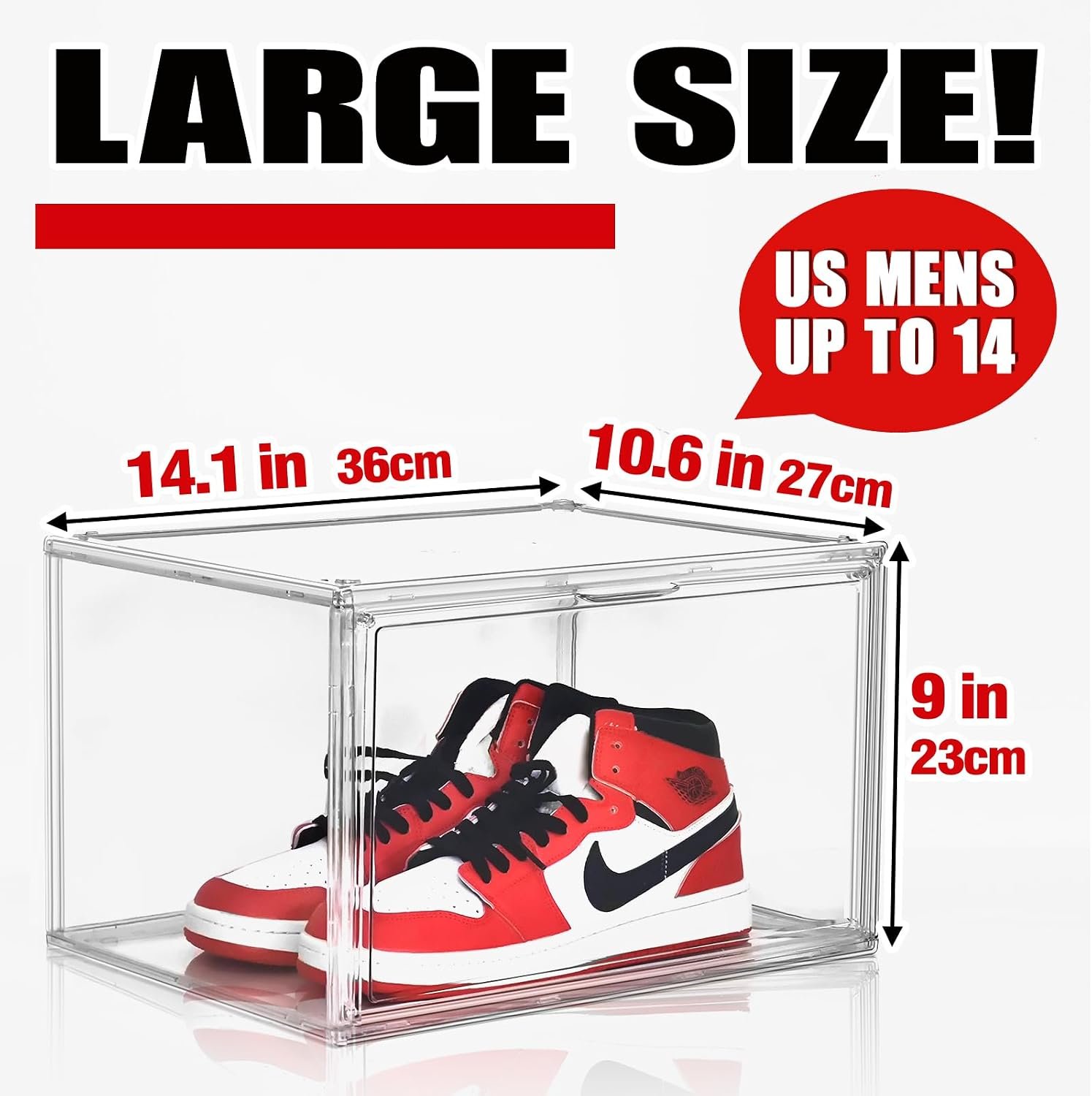1 Pack Clear Shoe Organizer for Closet Shoes Storage Box for Sneakerheads Plastic Stackable Sneaker Display Case Storage Bins with Lids,Size 14 - Image 2