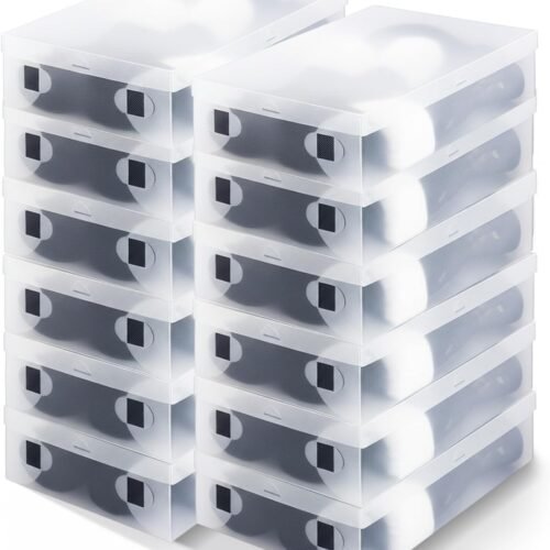 12 Pack Large Boot Storage Boxes with Lids for Tall Boots Stackable Clear Plastic Shoe Organizer Container Space-saving Shoe Storage Box for Sneakers and High Heels