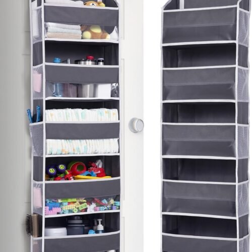 1 Pack Over Door Organizer with 5 Large and 10 Mesh Side Pockets, 44 lbs Weight Capacity Hanging Storage with Clear Window Kids Toys, Shoes, Diapers, 5 Layers