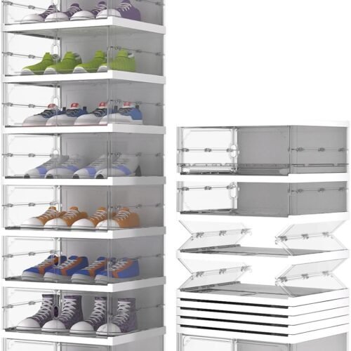 Shoe Rack Organizer Storage Box 9 Tiers-18 Pairs, Portable Folding Shoe Rack with Magnetic Clear Door for Closet Entryway, Transparent, 9 Tiers 18 Pairs