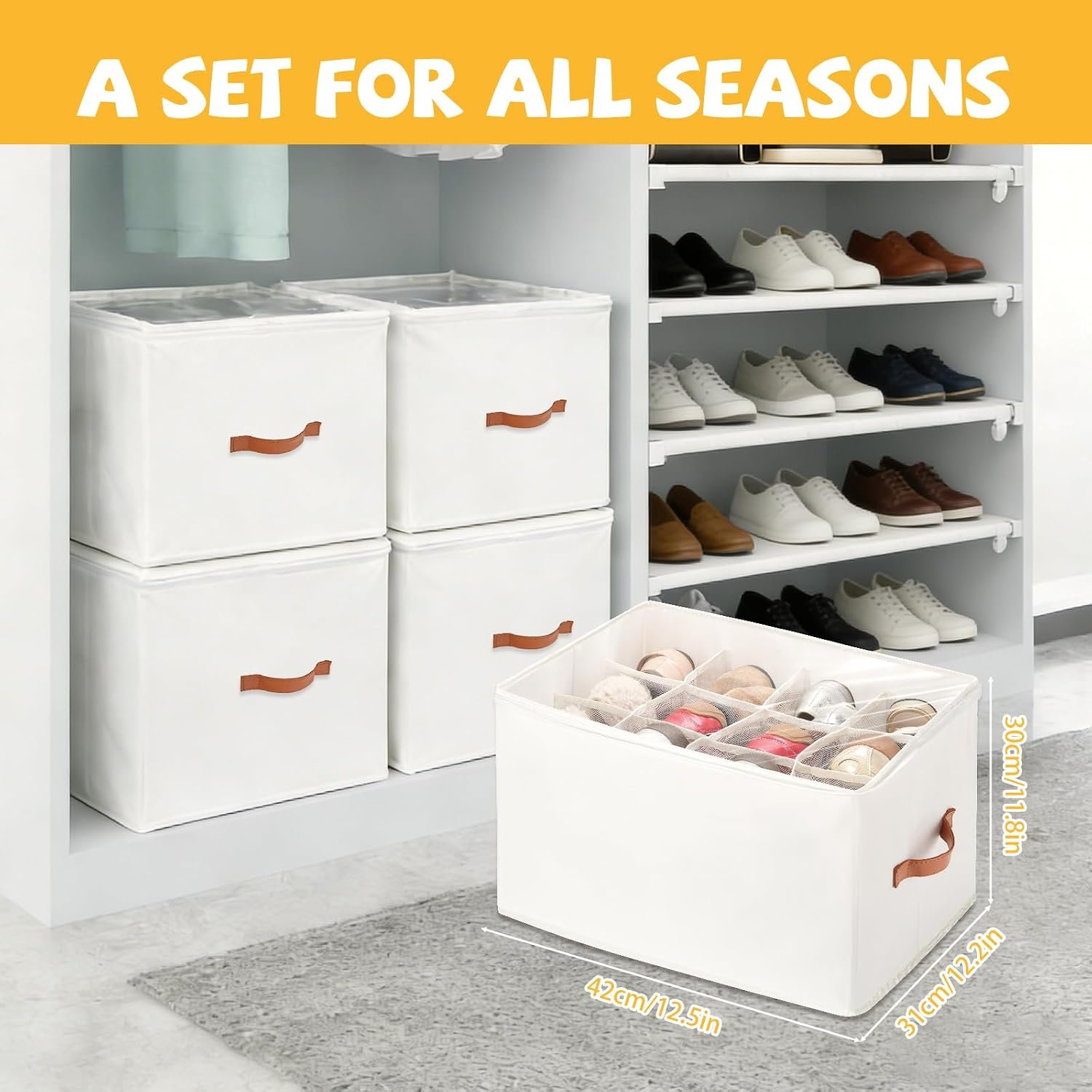 4 Pack Shoe Organizer for Closet - with Transparent Cover and Sturdy Handles shoe storage - Foldable Shoe Storage Containers - Image 2