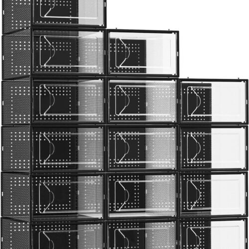 15 Pack Shoe Storage Organizer Box Container Clear Plastic Stackable  Interlocking Design, Sturdy Dustproof Breathable, Fits Men's Size 9 Women's Size 10, for Closet Entryway Under Bed