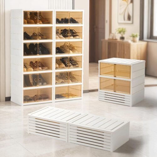 Folding Shoe Rack Storage Device,Large Plastic Folding Shoe Cabinet, Easy to Assemble Shoe Rack Storage Cabinet with Transparent Door Magnetic Buckle