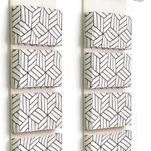 2Pcs Over Door Hanging Storage Bags Wall Mount Closet Organizer, 4 Big Pockets Linen Cotton Fabric Living Room Bedroom Bathroom File Magazine Waterproof Free Hooks
