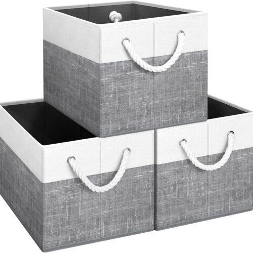 Storage Bins 3-Pack, Foldable Storage Baskets for Organizing Toys, Books, Shelves, Closet, Large Storage Box with Rope Handles, Sturdy Organizer Bins