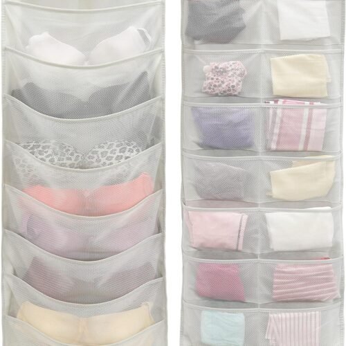 Double-Sided Hanging Closet Organizer, 24-Pocket Bra & Underwear Storage with Rotating Hanger, Mesh Fabric, 1 Pack