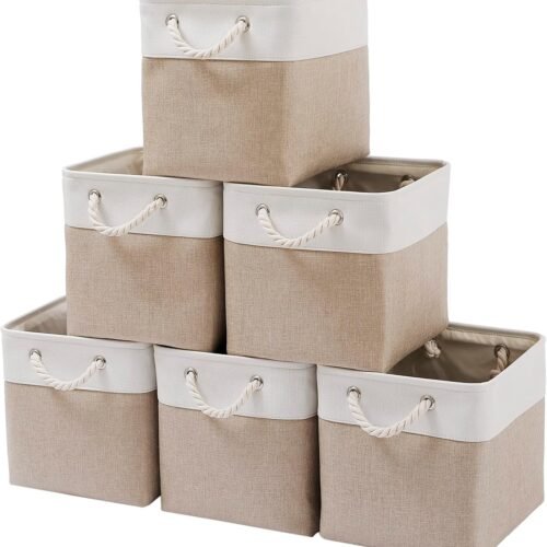 11 x 11 Inch Cube Storage Bins, 6 Pack Large Collapsible Fabric Storage Bin with Ropes, Foldable Storage Cubes for Home, Office,Closet, Clothes, Toys Organizer