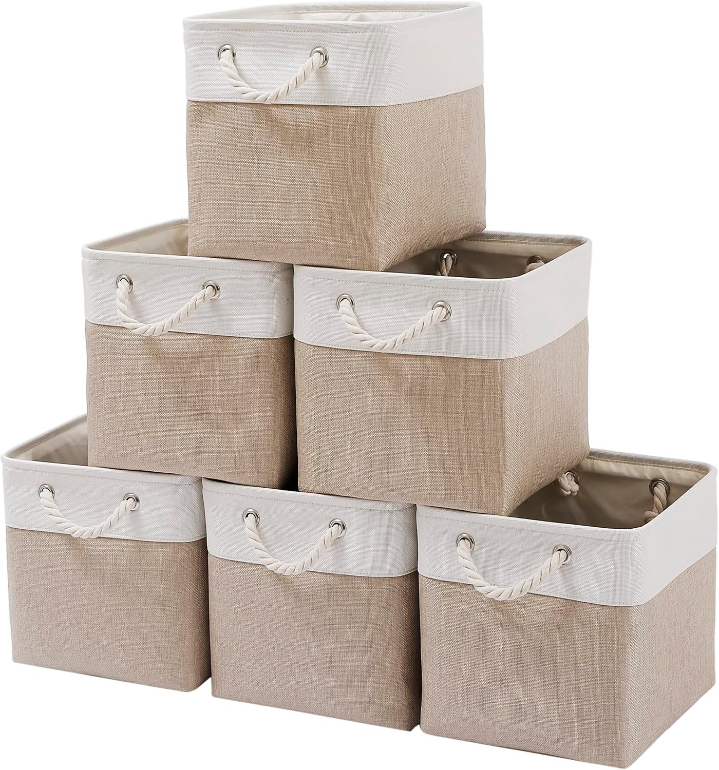 11 x 11 Inch Cube Storage Bins, 6 Pack Large Collapsible Fabric Storage Bin with Ropes, Foldable Storage Cubes for Home, Office,Closet, Clothes, Toys Organizer