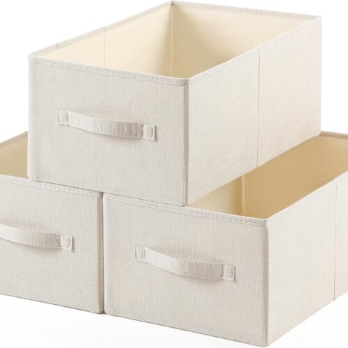 Linen Folding Storage Bins, 3 Pack Large Storage Baskets, Washable, Clothing Storage Bins with Handle, Closet Organizer for Storage Sweater,Sheets