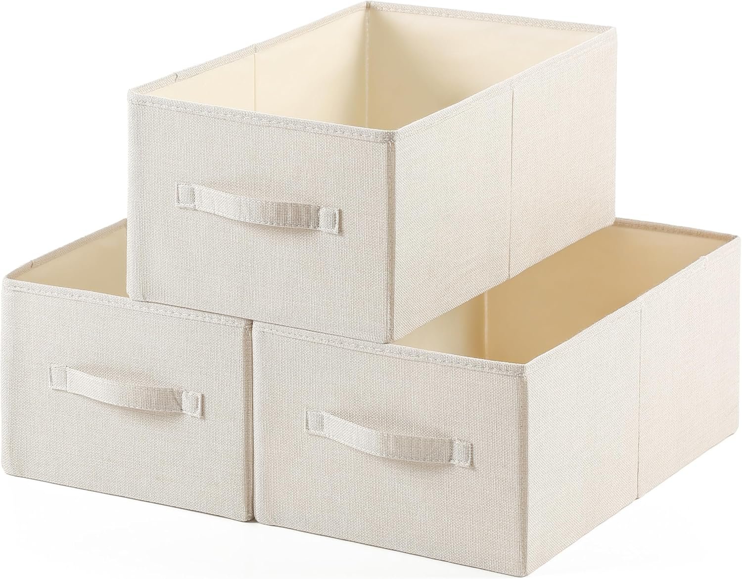 Linen Folding Storage Bins, 3 Pack Large Storage Baskets, Washable, Clothing Storage Bins with Handle, Closet Organizer for Storage Sweater,Sheets